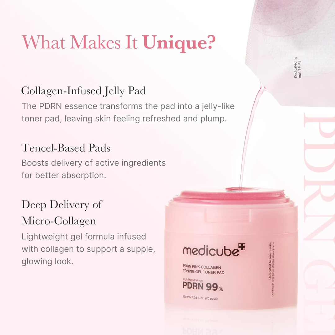 MediCube PDRN Pink Collagen Toning Gel Toner Pad 70pcs 120ml